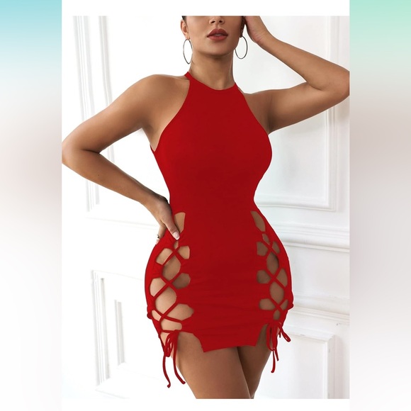 SHEIN SXY Lace Up Front Halter Neck Bodycon Dress 💕 - Picture 7 of 7